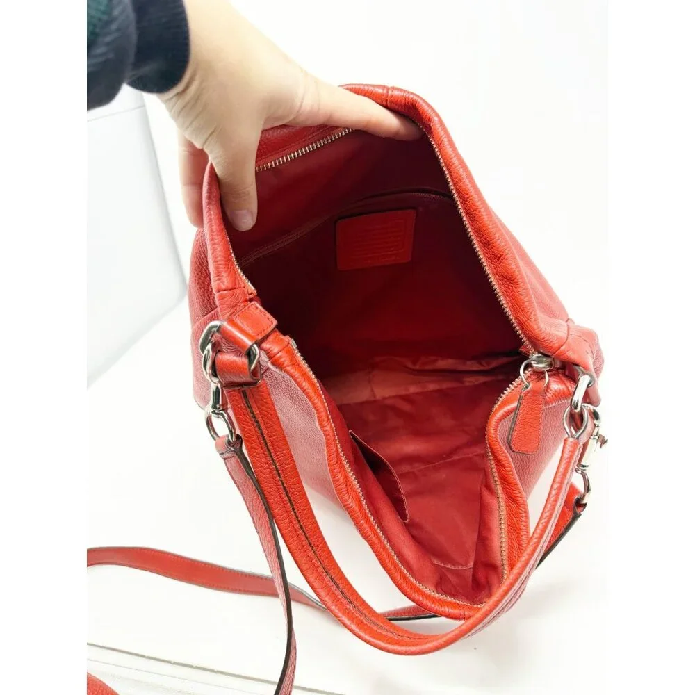 Coach Park Pebble Leather Hobo Shoulder Bag Purse Zip Top F23293 Red Large‎